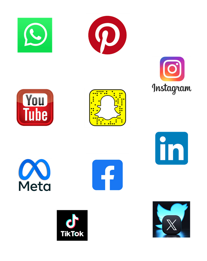 Collection of various social media platform icons on a white background