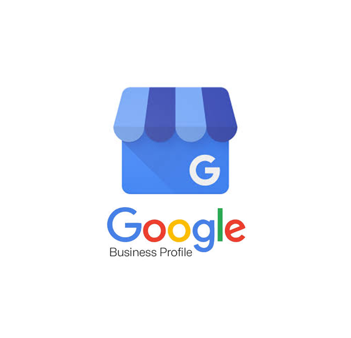 Google Business Profile logo with a blue storefront icon on a white background