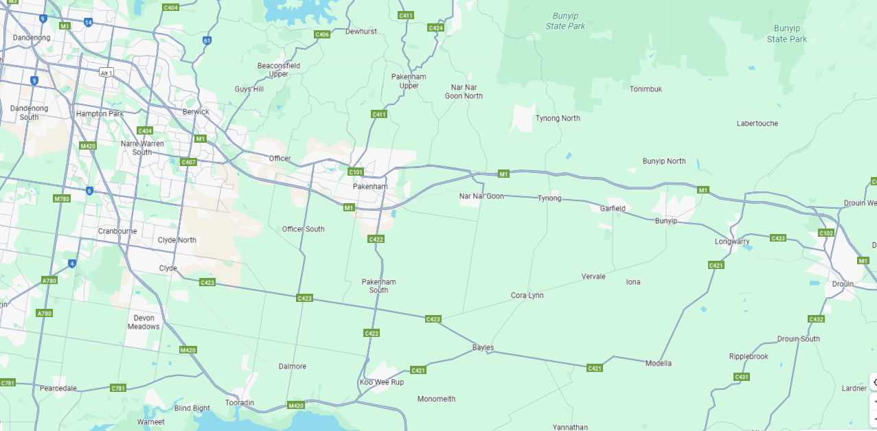 Map of the Warrigal suburban corridor, Melbourne, Victoria, Australia