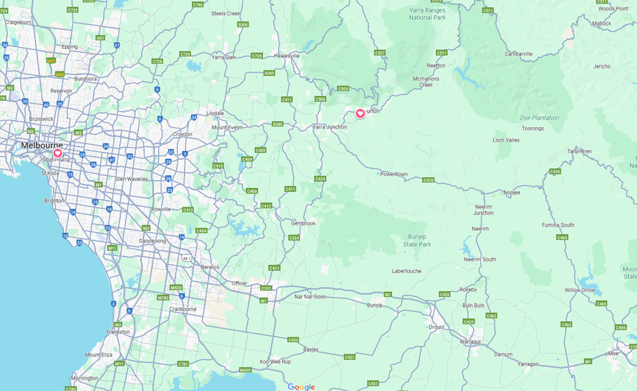 Map of the eastern suburbs of Melbourne, Victoria, Australia